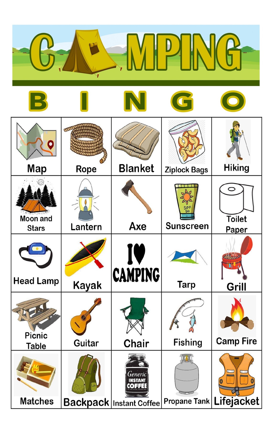 Camping Bingo Cards Printable
