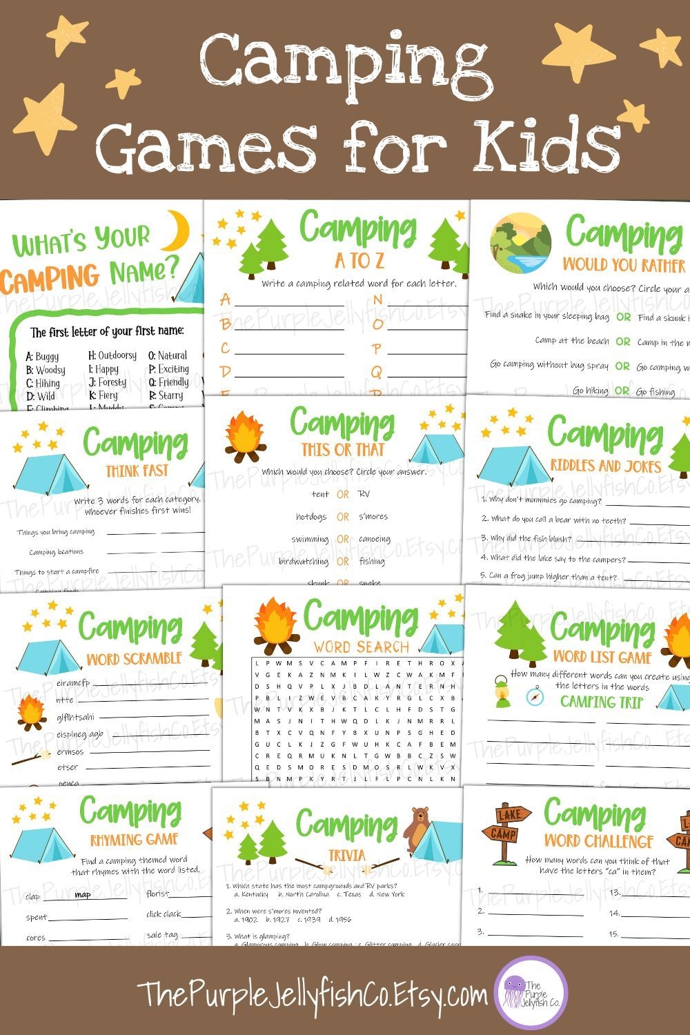 Camping Games Bundle Fun Camping Games Printable Camping Activities 