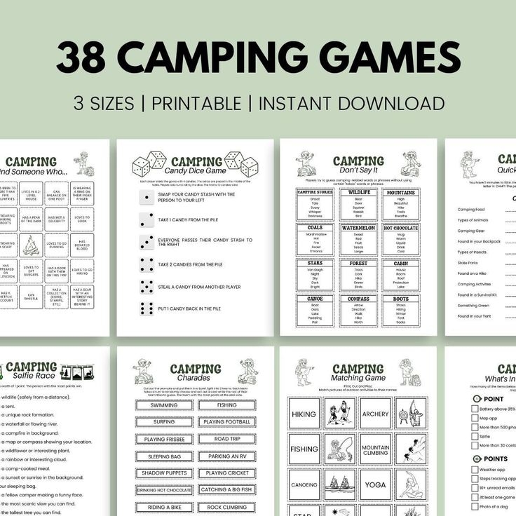 Camping Games Bundle Printable Camping Games Kids Adults Camping