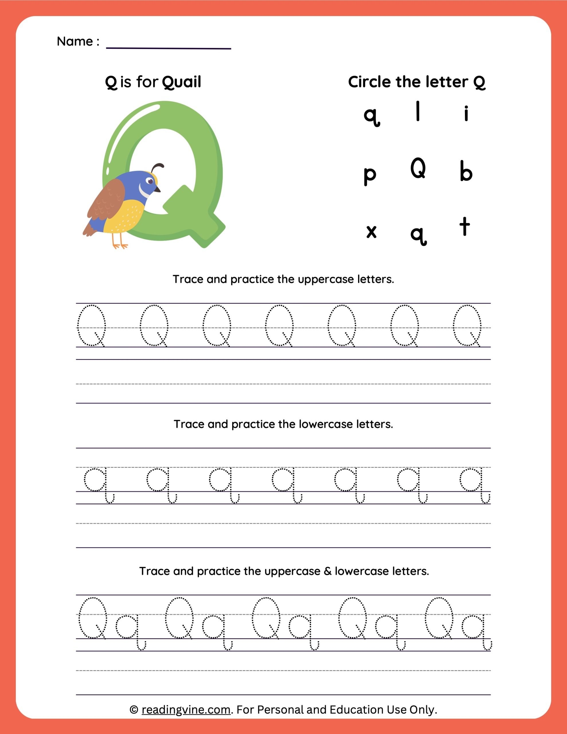 preschool letter q worksheet