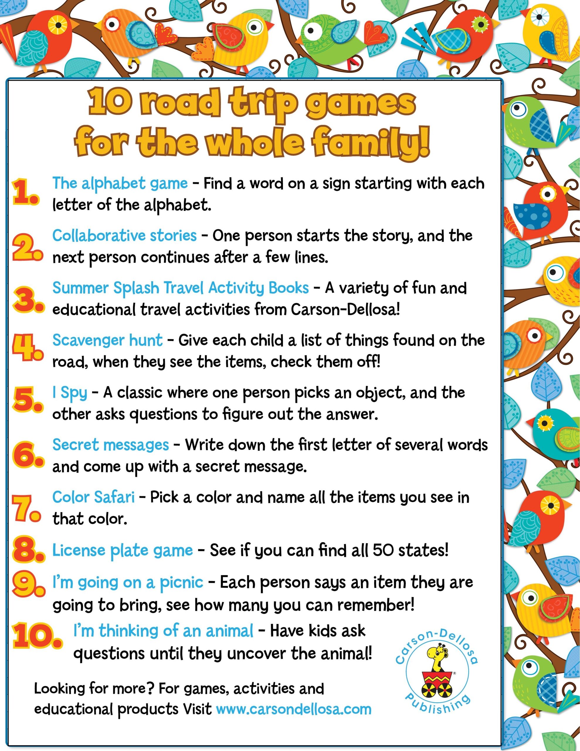 Car Travel Games Printable Calendar Printables