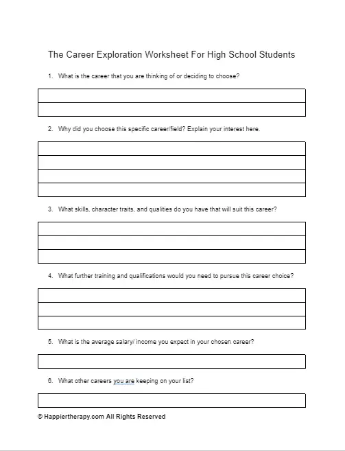 Career Exploration Worksheet For High School Students HappierTHERAPY