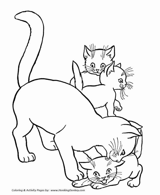 Cat Coloring Pages Printable Mother Cat And Kittens Coloring Page 