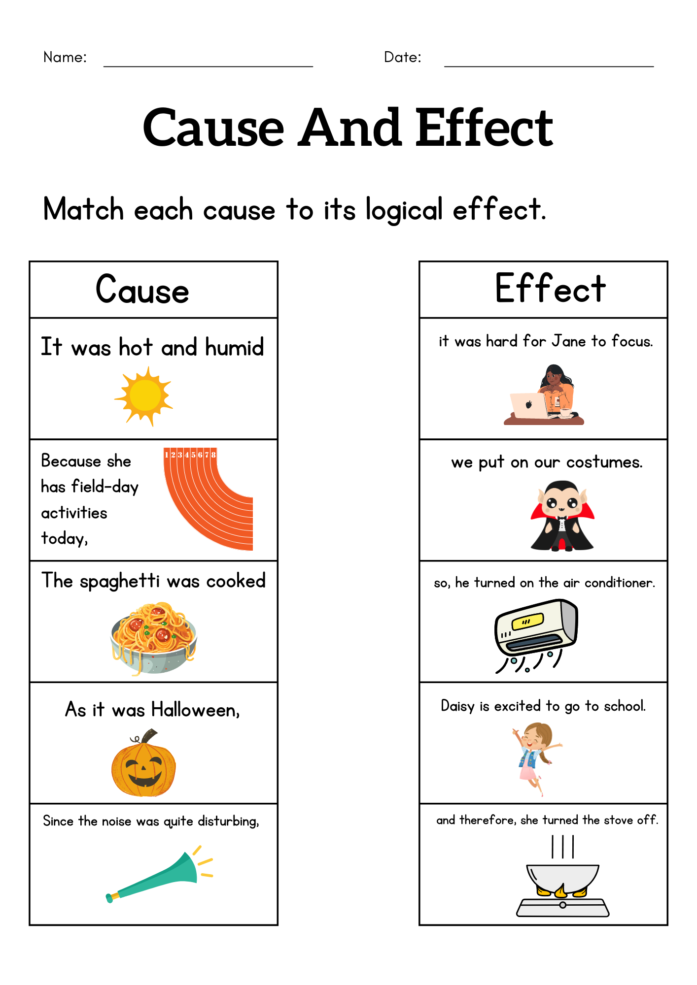 cause effect worksheets