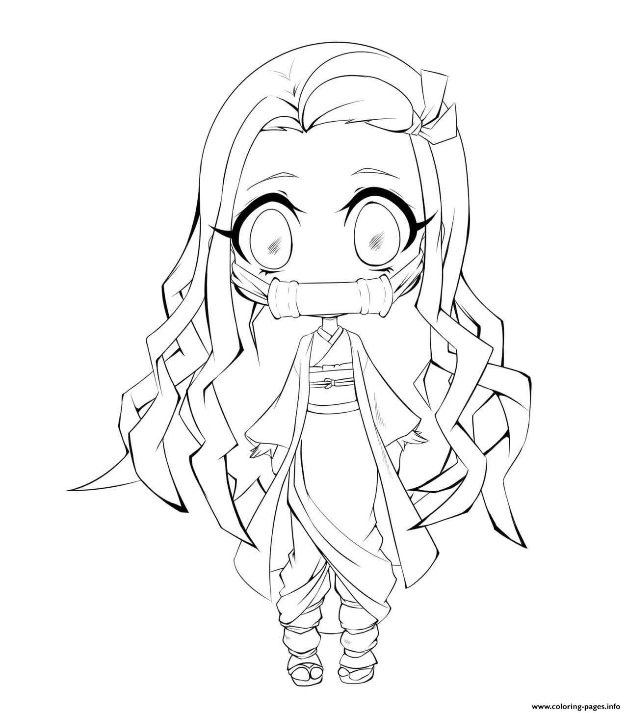 Chibi Nezuko Demon Slayer Coloring Page Printable
