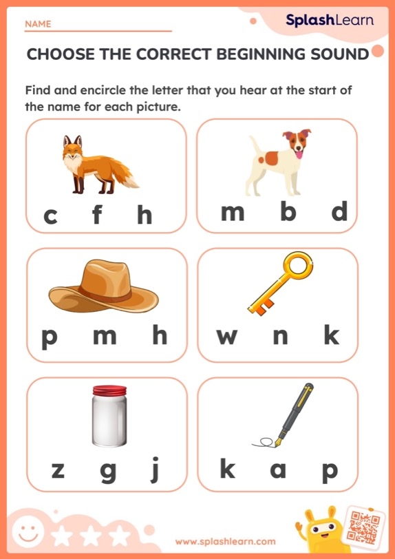 Choose The Correct The Beginning Sound ELA Worksheets SplashLearn 