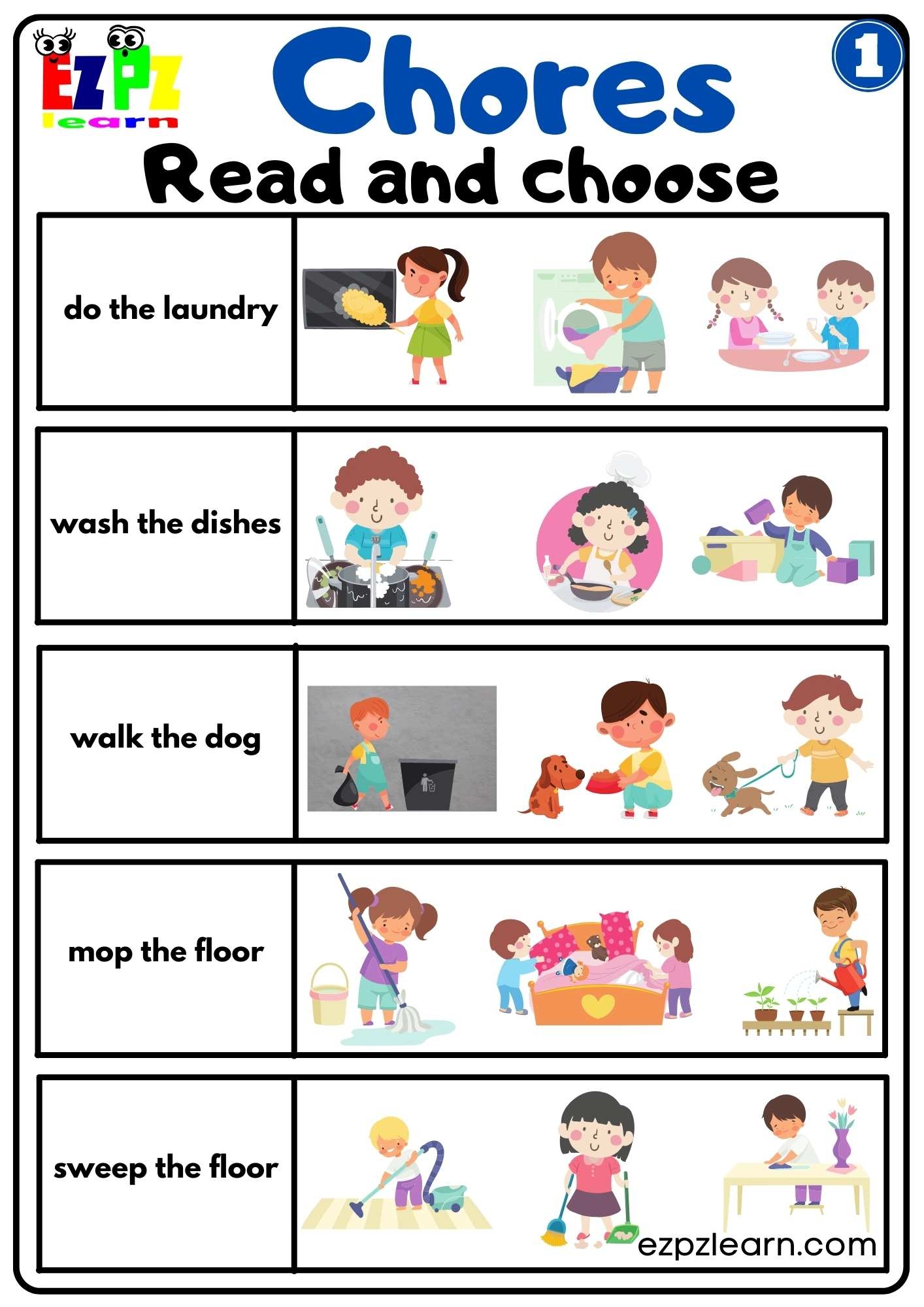 printable household chores worksheet pdf