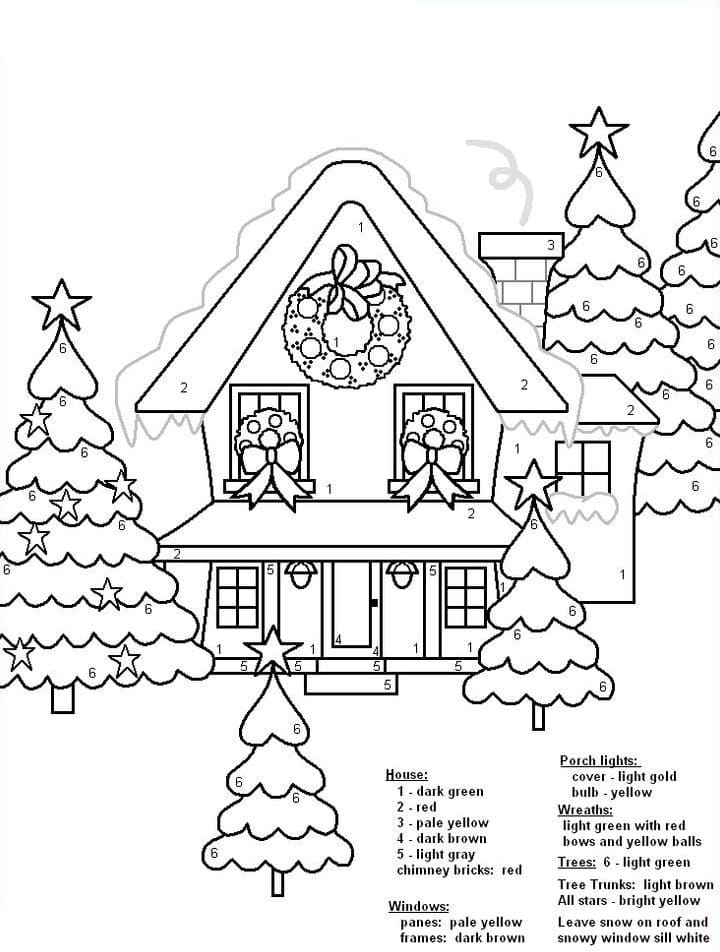 Christmas Scene Color By Number Coloring Page Free Printable Coloring 