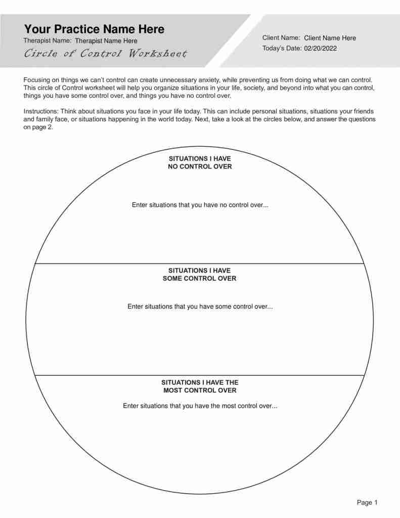 printable circle of control worksheet pdf
