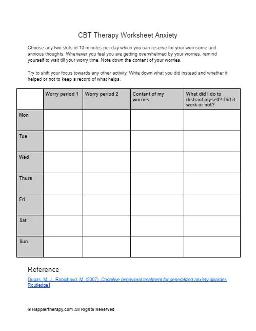 cognitive behavioral therapy for anxiety worksheets