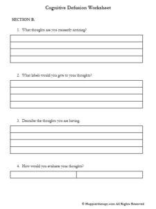 cognitive defusion worksheet