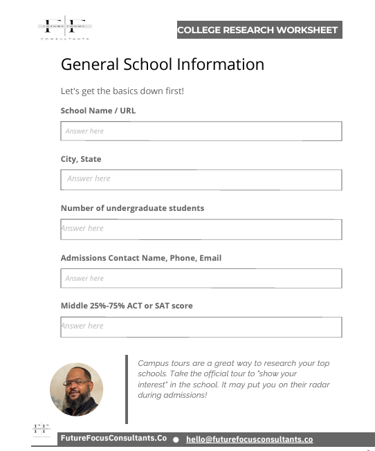 COLLEGE RESEARCH WORKSHEET
