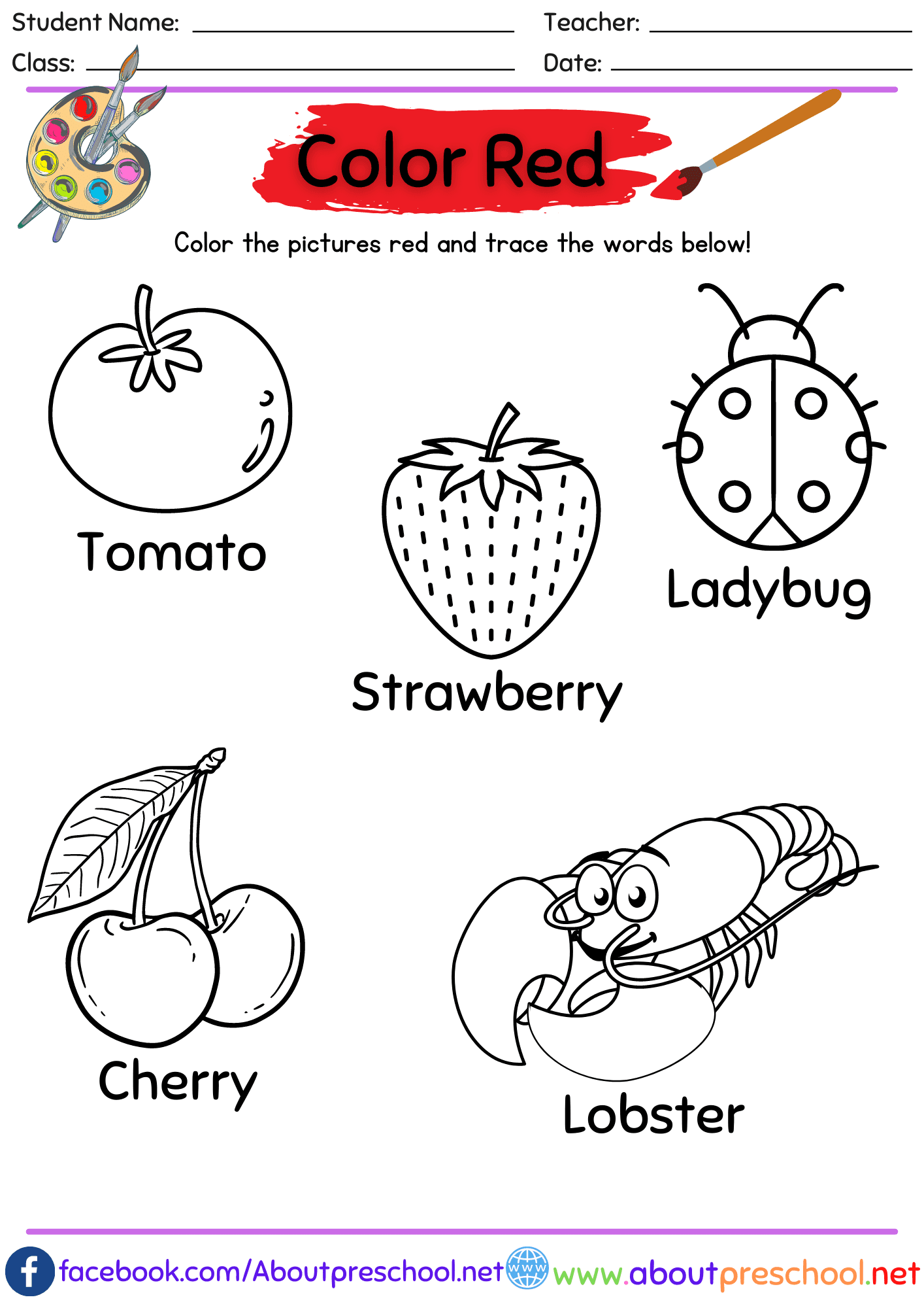 color worksheets for preschool