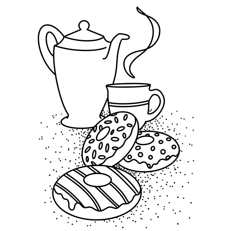 Coloring Pages Doughnuts And Tea Free Colouring Page