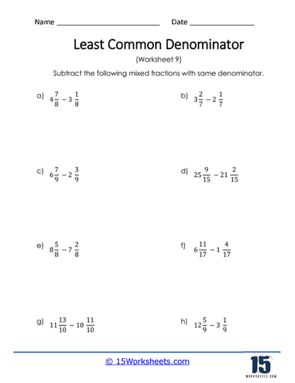 Common Denominator Practice Worksheet For 4th 5th Grade Lesson 