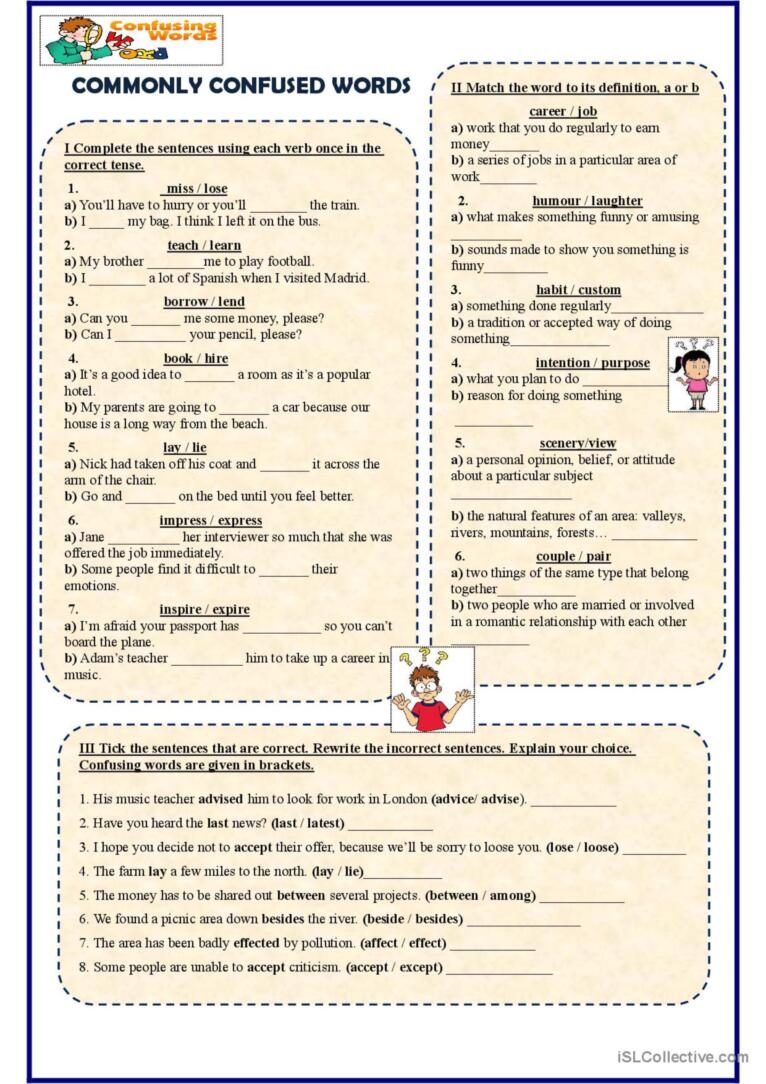 Commonly Confused Words General Gram English ESL Worksheets Pdf 