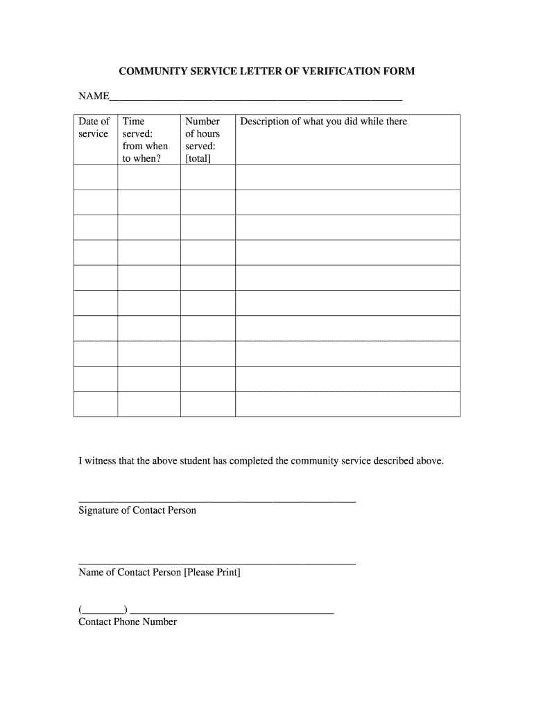 Community Service Hours Worksheet Db excel