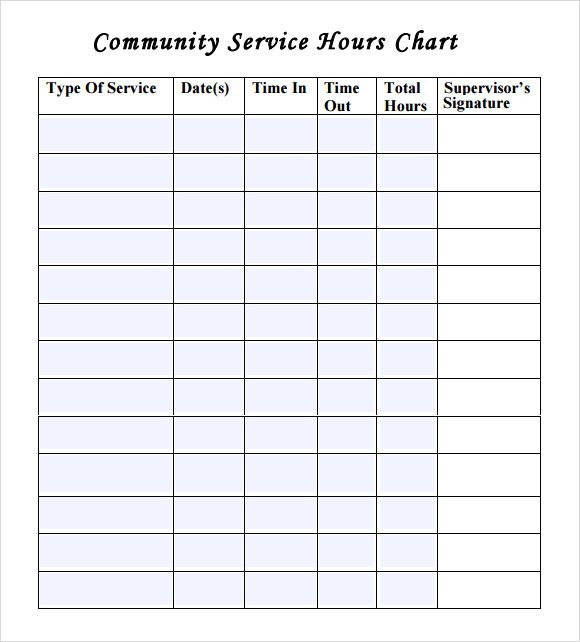 community service hours worksheet