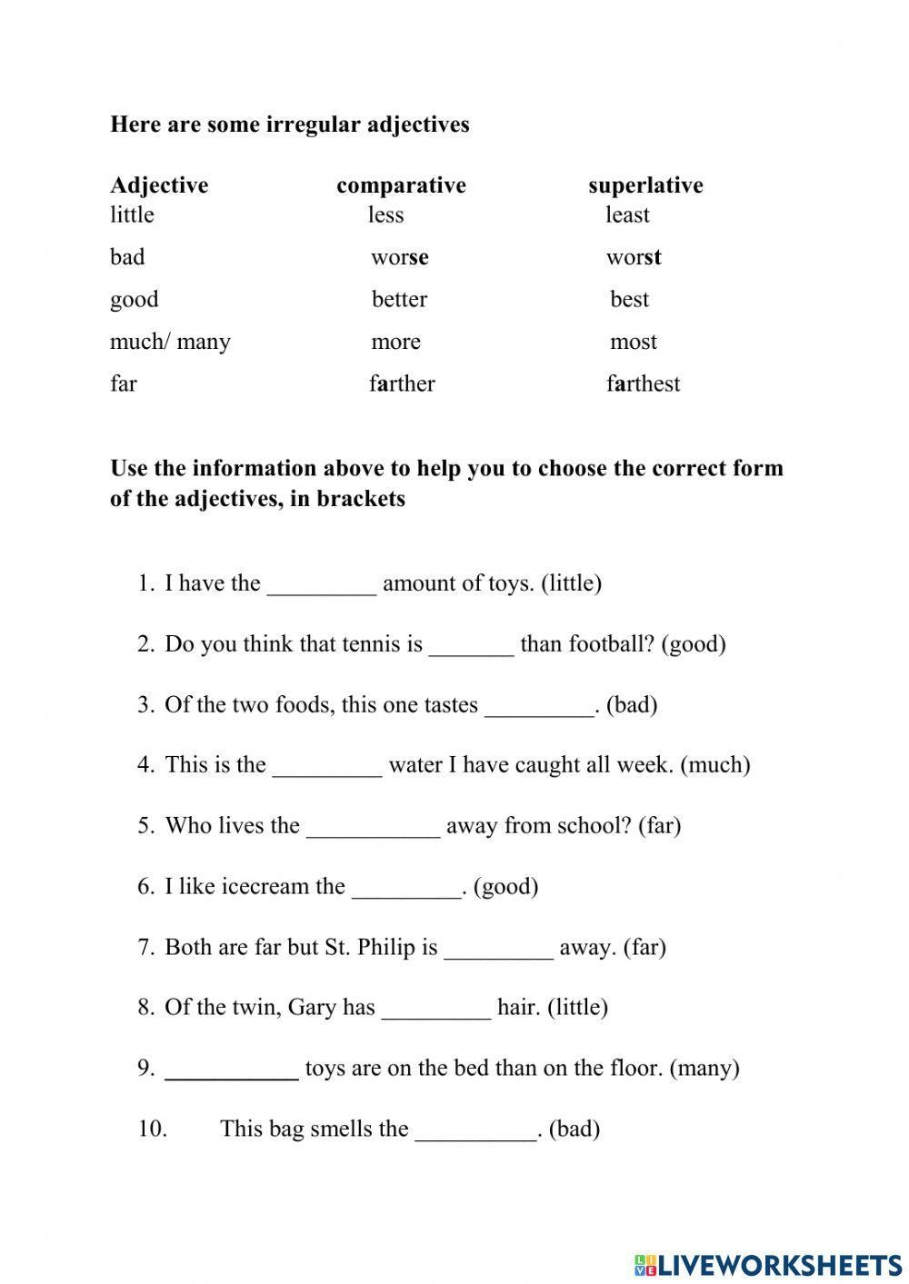 comparative and superlative worksheet