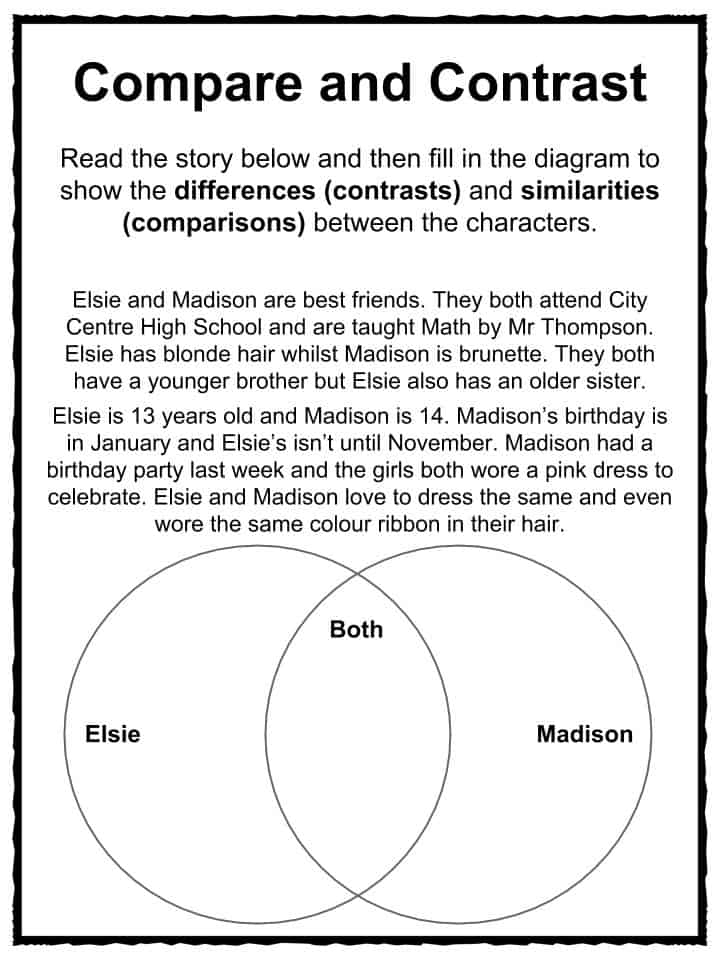 compare contrast worksheets