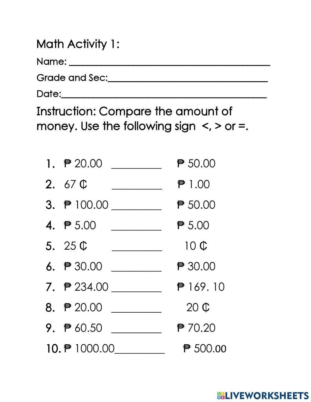 Comparing Philippine Coins And Bills Restlyn Solis Worksheets Library