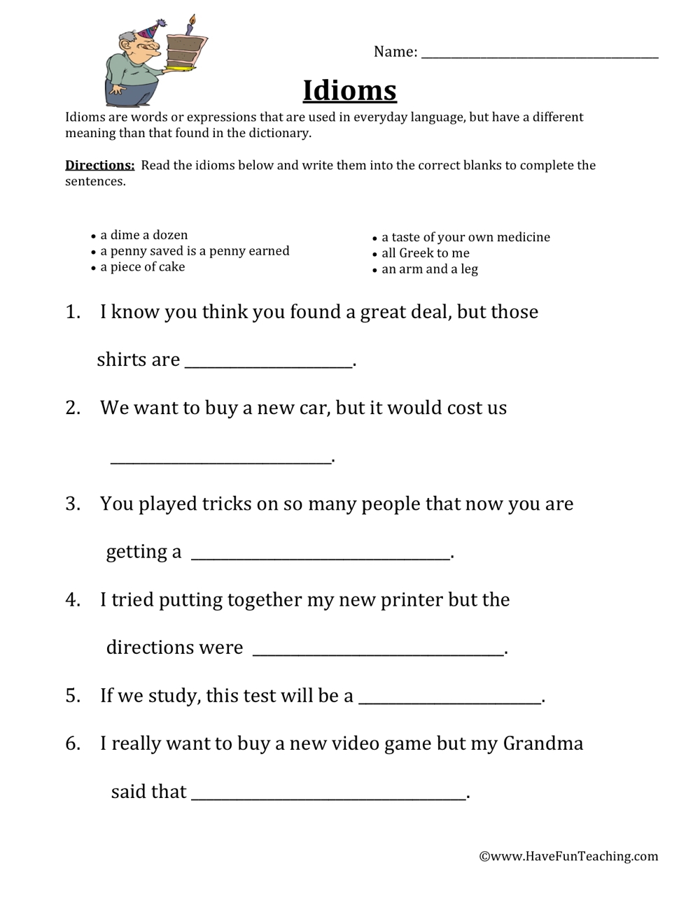 idioms worksheet