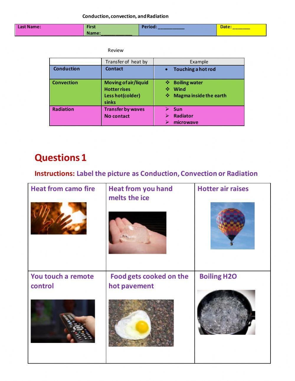 Conduction Convection And Radiation Worksheet Live Worksheets 