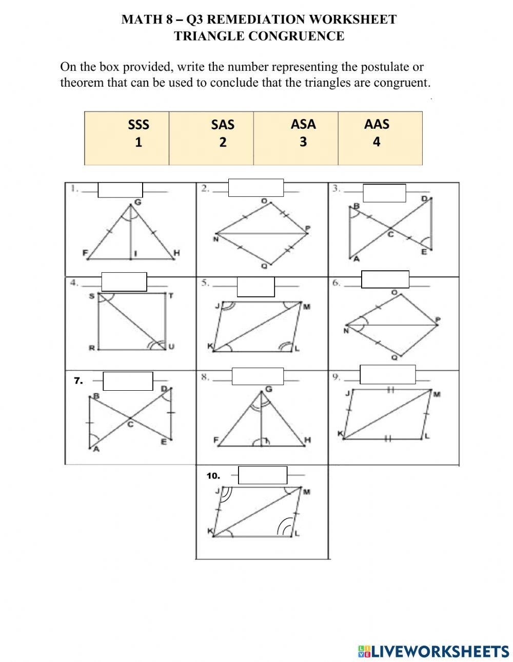 congruence and triangles worksheet