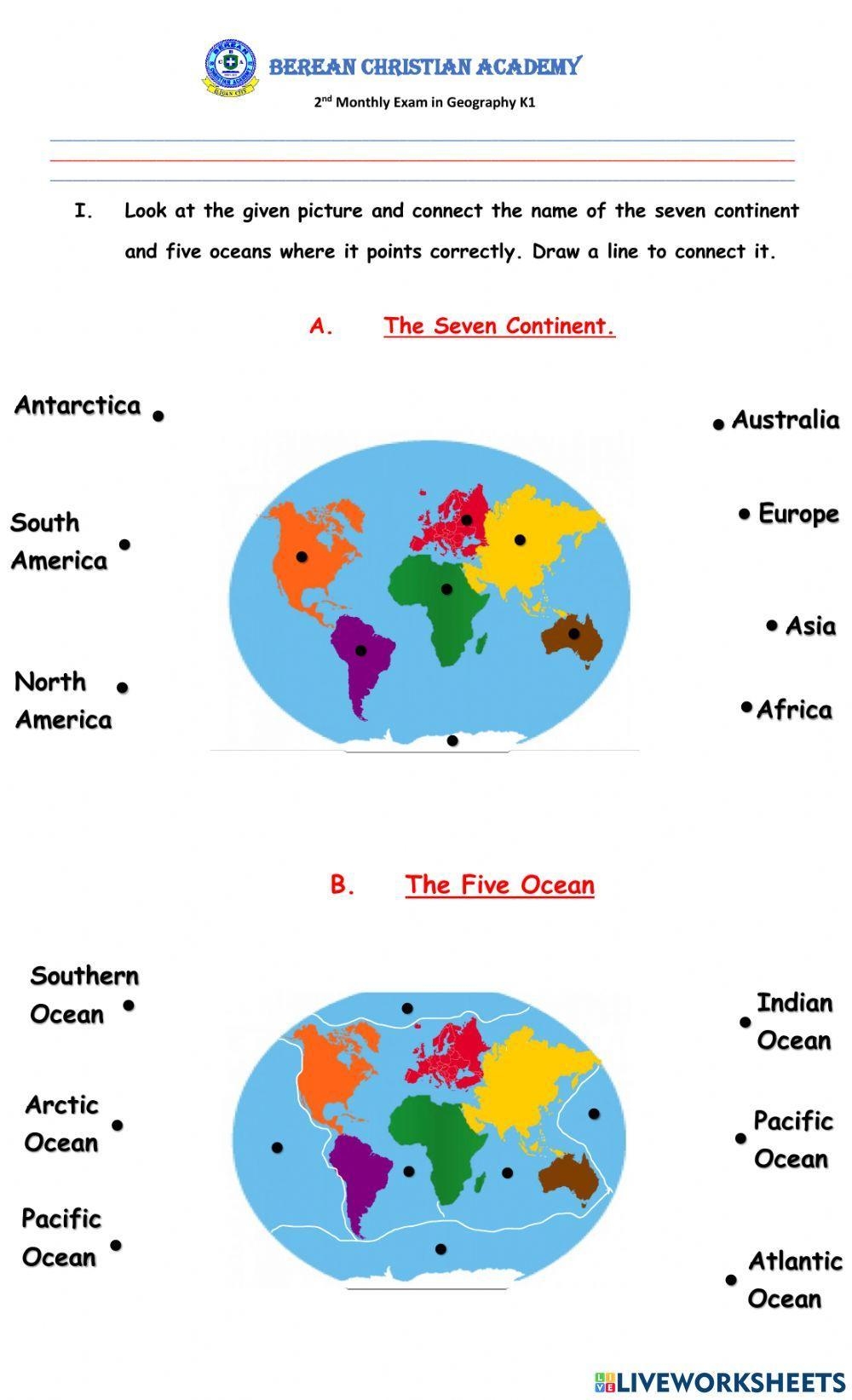 Continent And Ocean Map Worksheet Blank Worksheets Library
