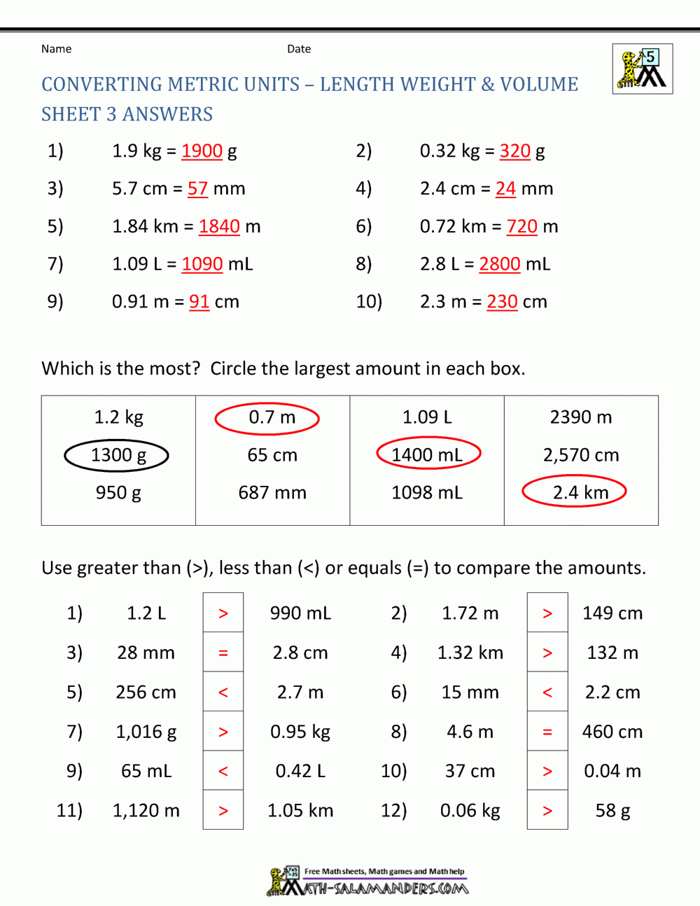 Converting Units Of Measurement Math Worksheets Age 8 9 Worksheets 