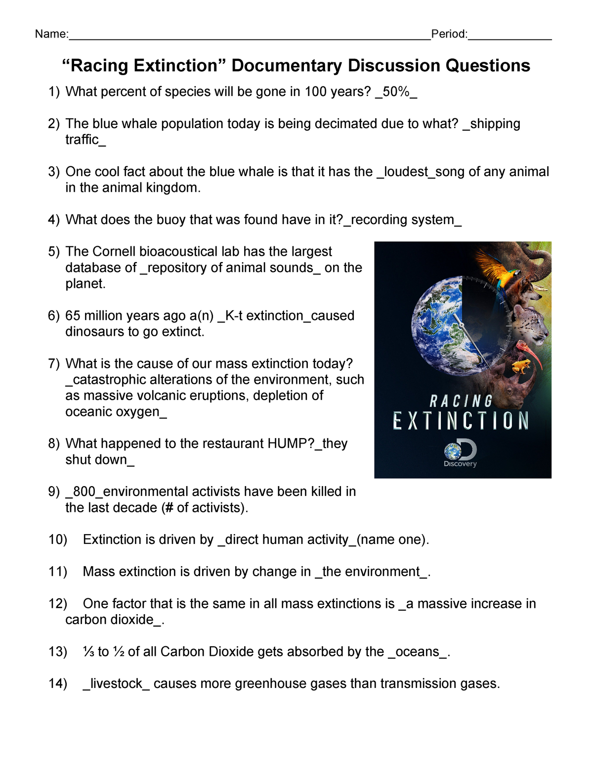 eutrophication secondary extinction worksheet