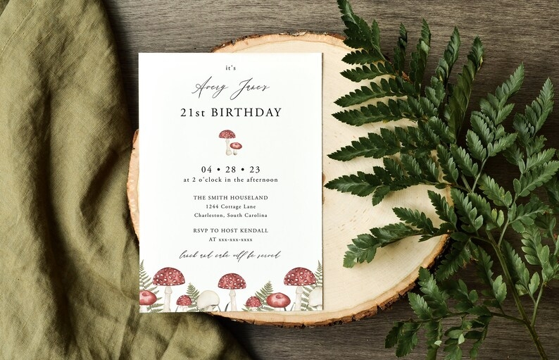 Cottagecore Birthday Invitation Template 5x7 Botanical Etsy Canada