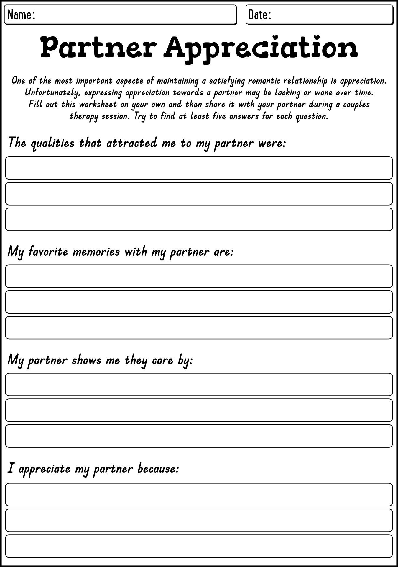 Couples Therapy Exercises Printable Worksheets Couples Therapy 