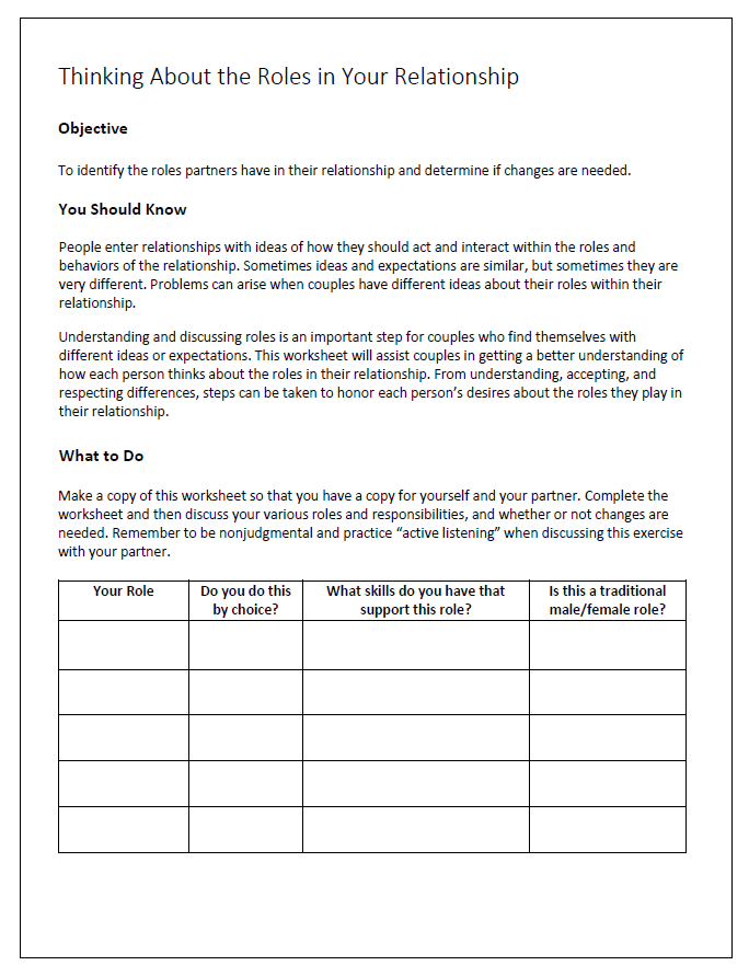 Couples Worksheets PsychPoint Worksheets Library