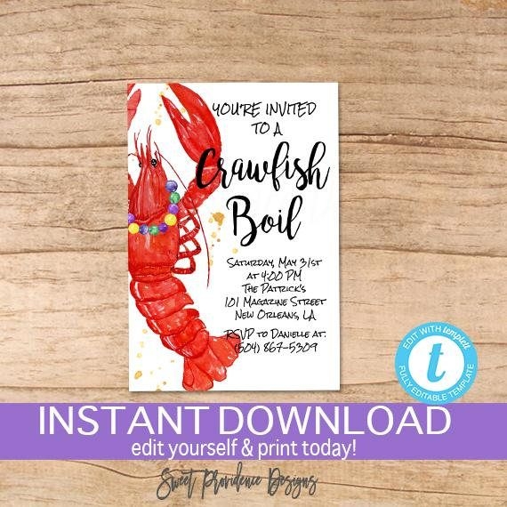 Crawfish Boil Invitation Template Printable Word Searches