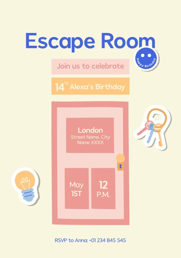 Customize And Download This Cute Pastel Escape Room Invitation Template