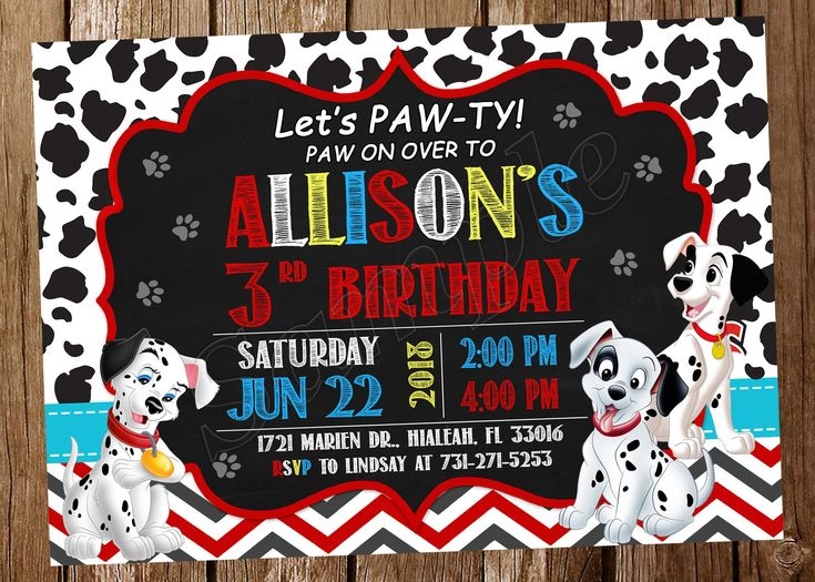 Dalmatian Birthday Party Invitation With Black And White Chevrons Paw 
