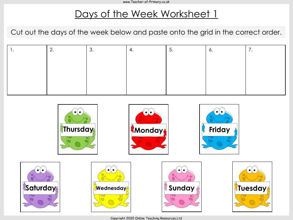 days of the week worksheet for kindergarten