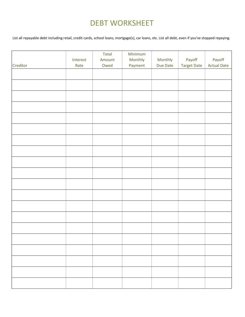 debt worksheet