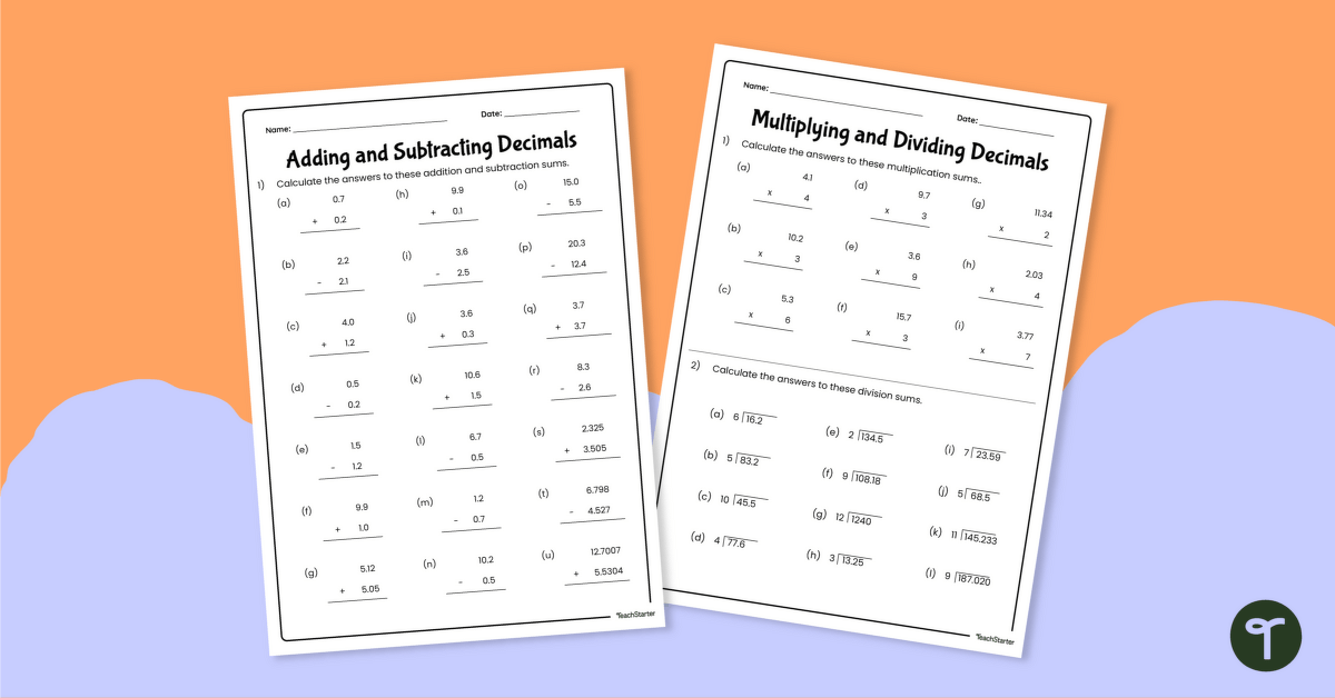 decimal operations worksheet