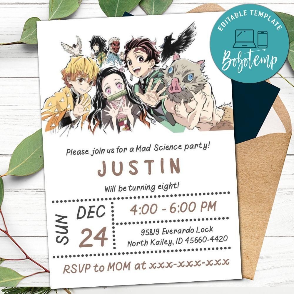 Demon Slayer Invitation Template Customizable Instant Download Bobotemp