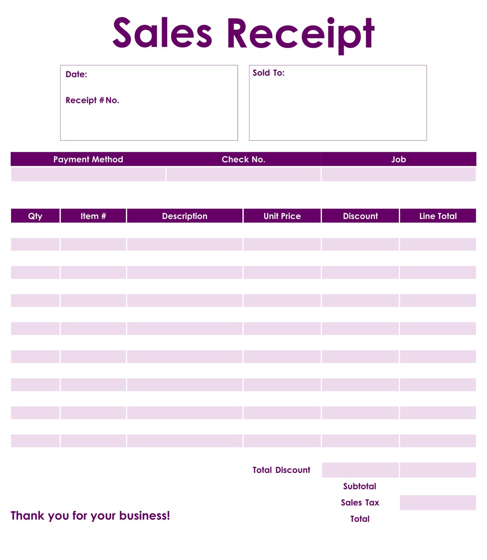 printable receipt template free
