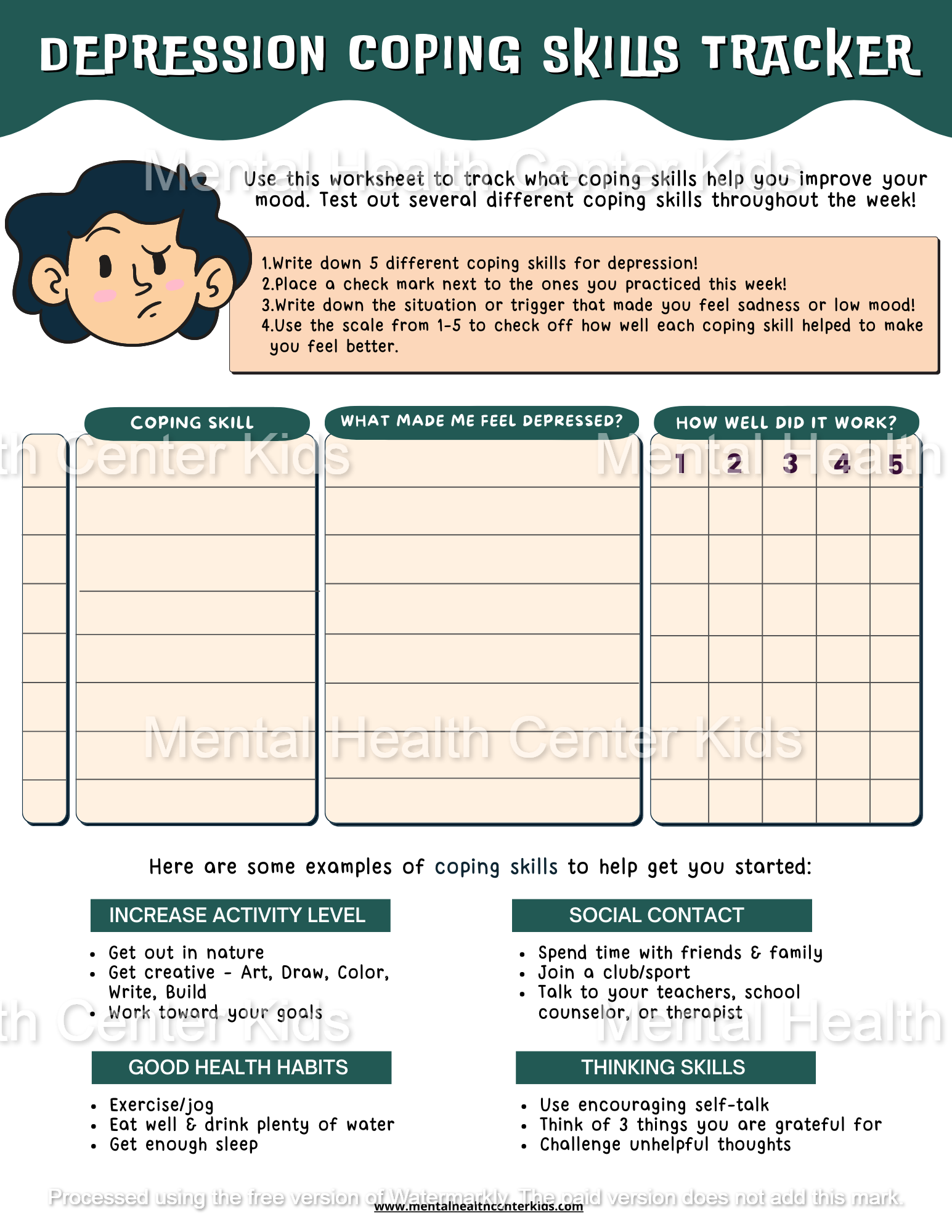 Depression Worksheets For Kids And Teens Worksheets Library
