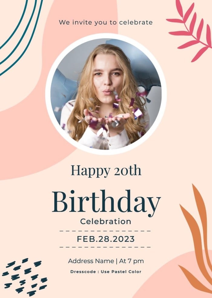 Design And Get This Aesthetic Abstract Happy 20th Birthday Party 