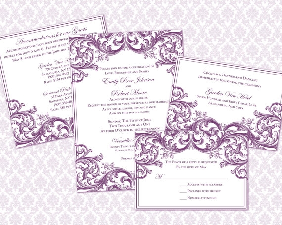 DIY Wedding Invitation Template Set 5x7 Invitation Enclosure Cards 