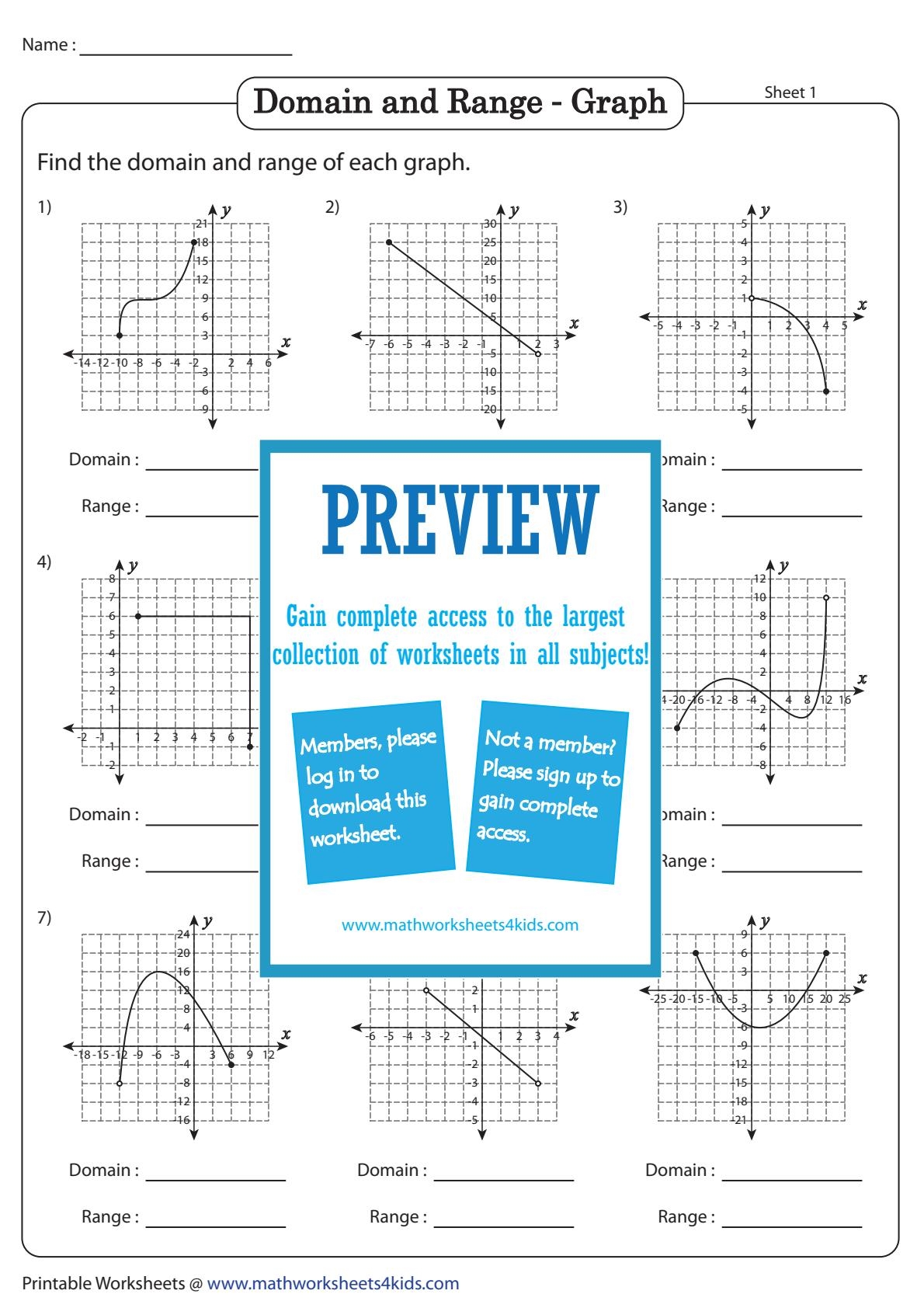 Domain And Range Algebra And Trigonometry Worksheets Library