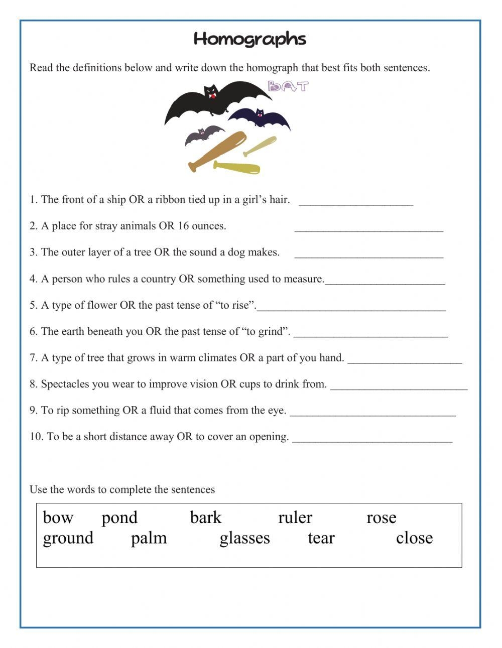 Double Meanings Of Homographs Worksheets Worksheets Library