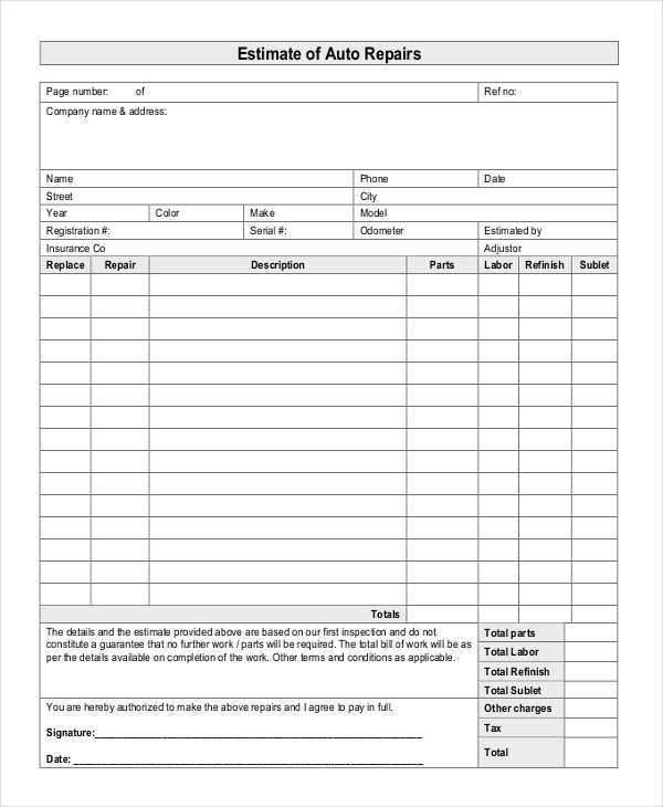 Downloadable Free Printable Auto Repair Invoice Template Printable 