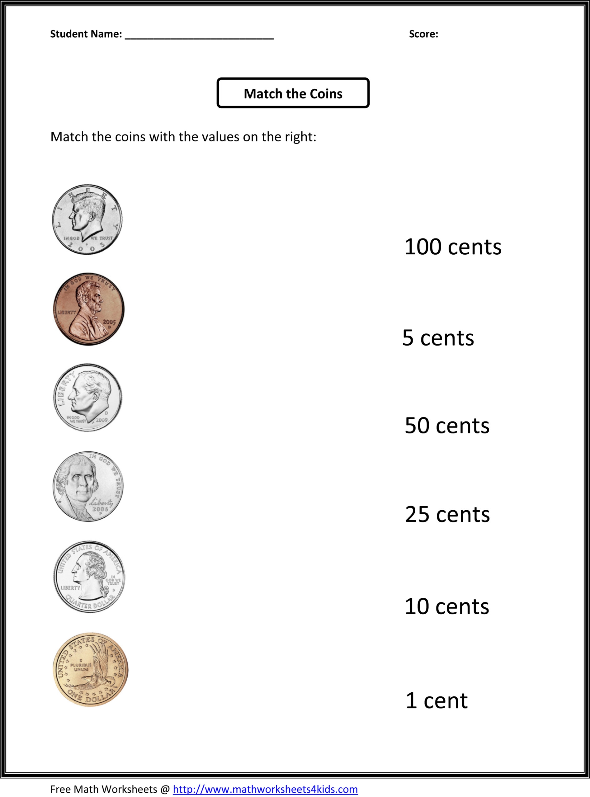 money worksheets for first graders