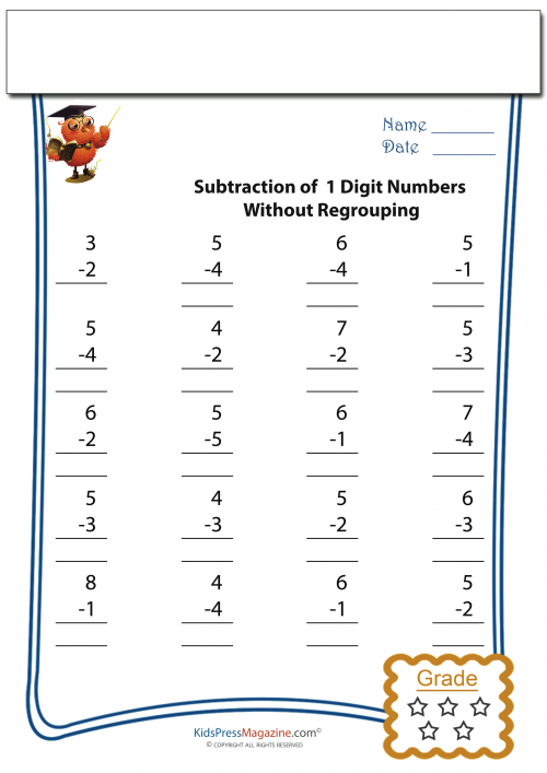Easy Subtraction Worksheets 1 KidsPressMagazine